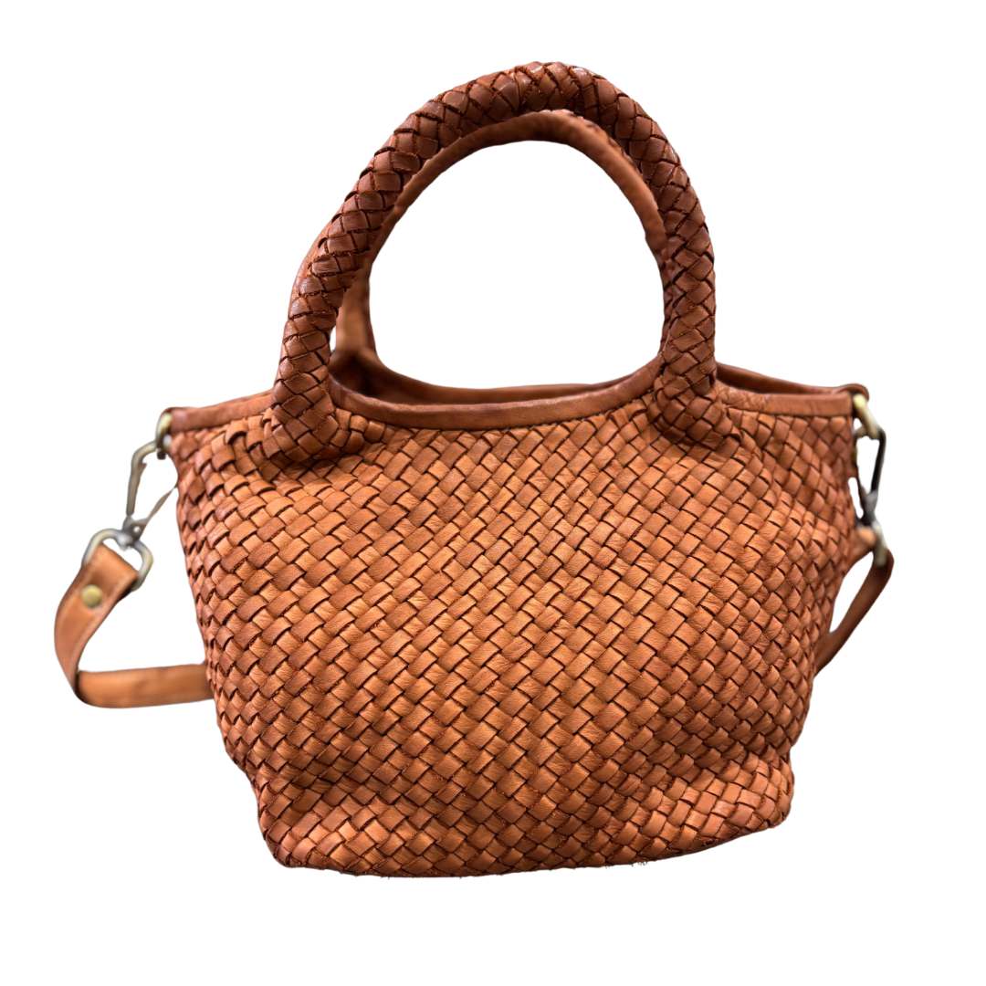 Lisa Woven Mini Tote in Cognac