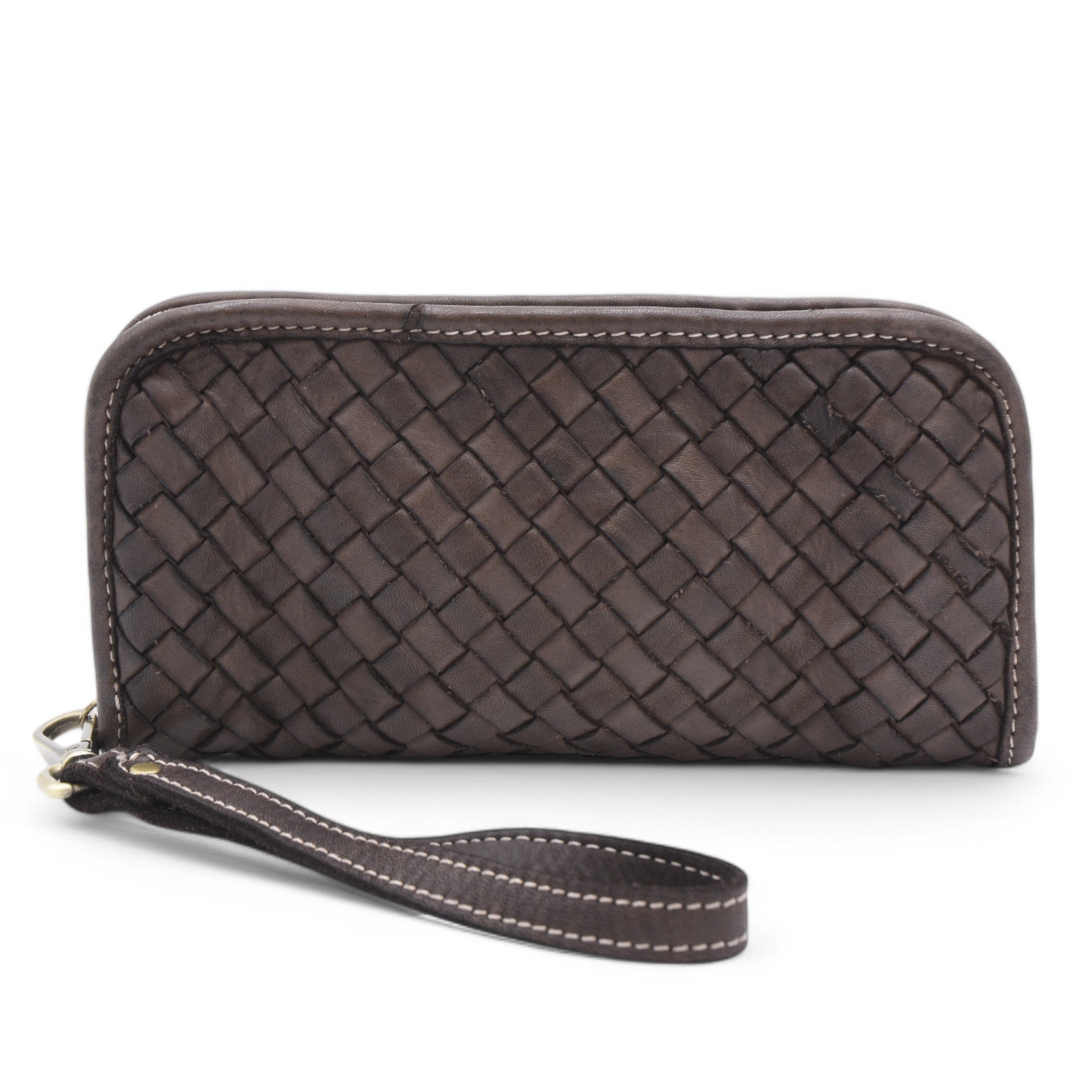 Sofia Zip Around Woven Wallet in Chocolate