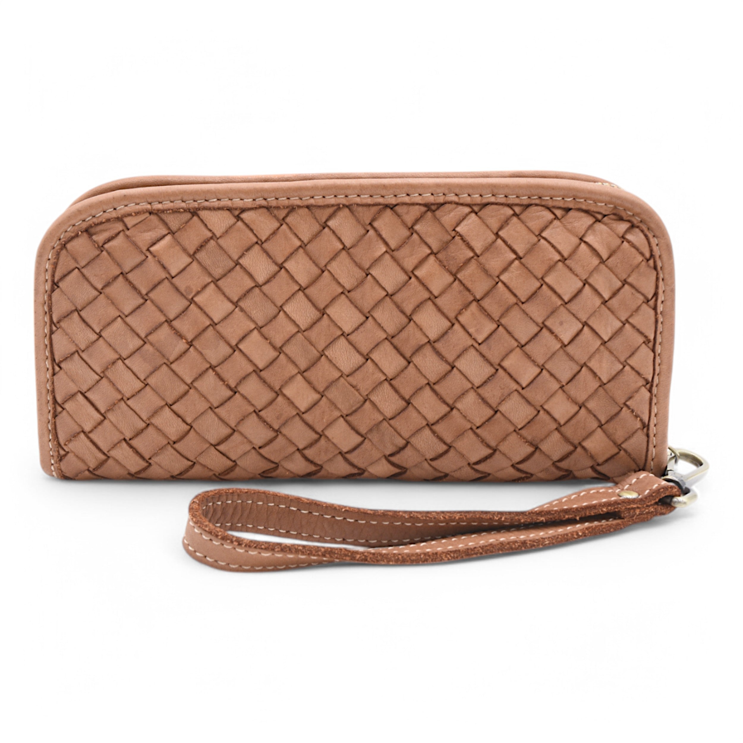 Sofia Zip Around Woven Wallet in Cognac