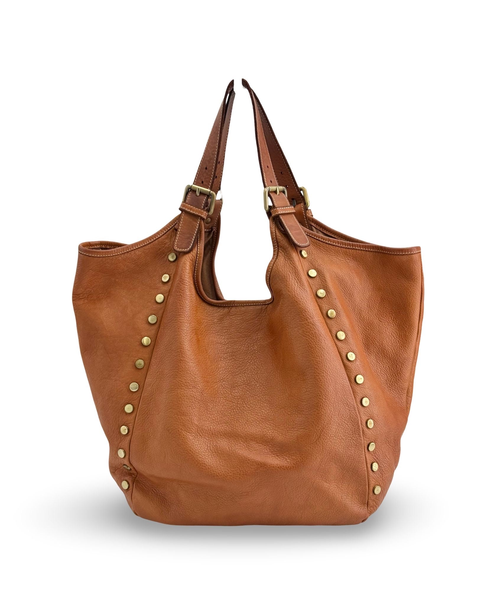Slouchy Stud Tote in Cognac
