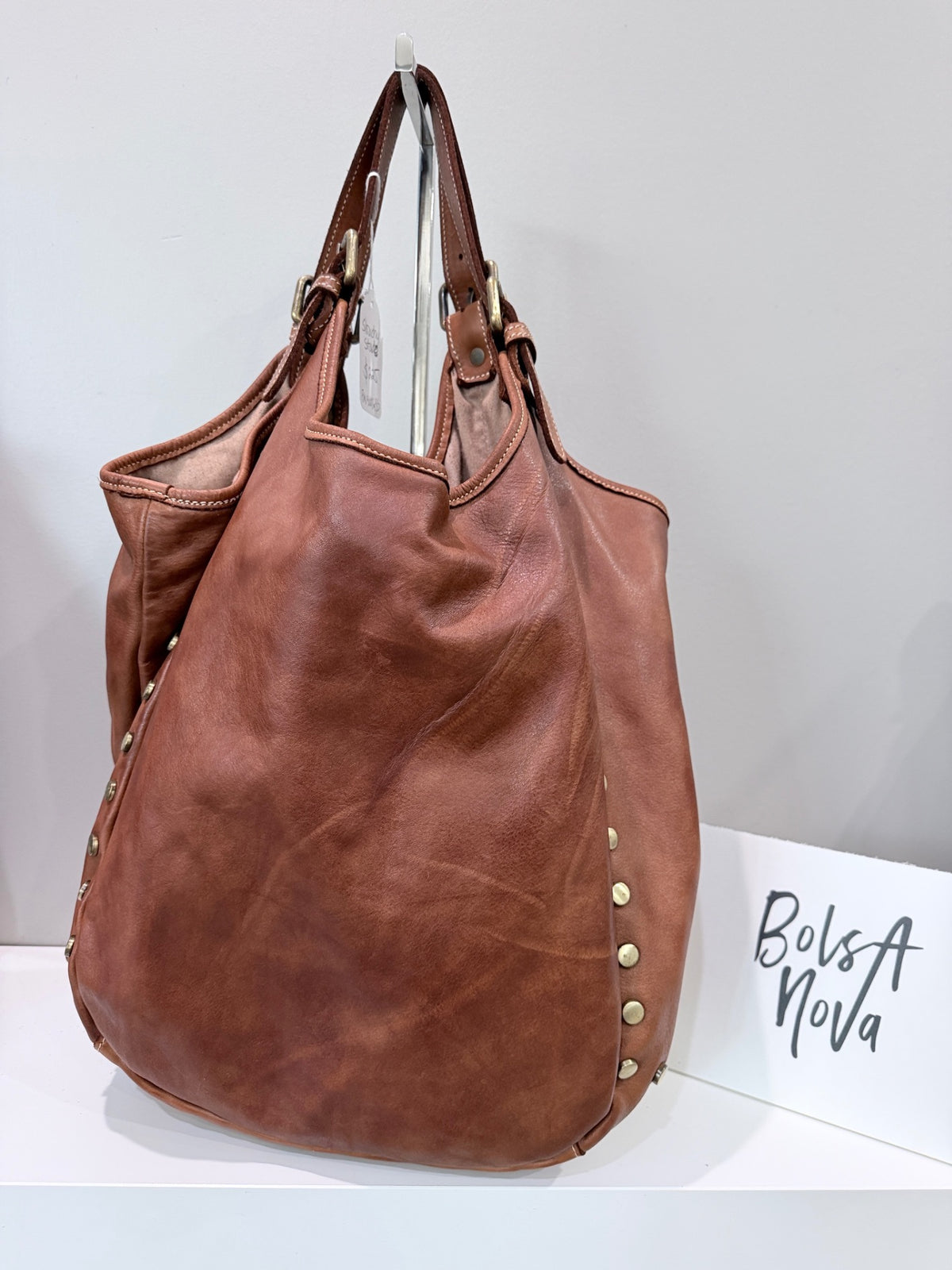 Slouchy Stud Tote in Cognac - Sample Sale