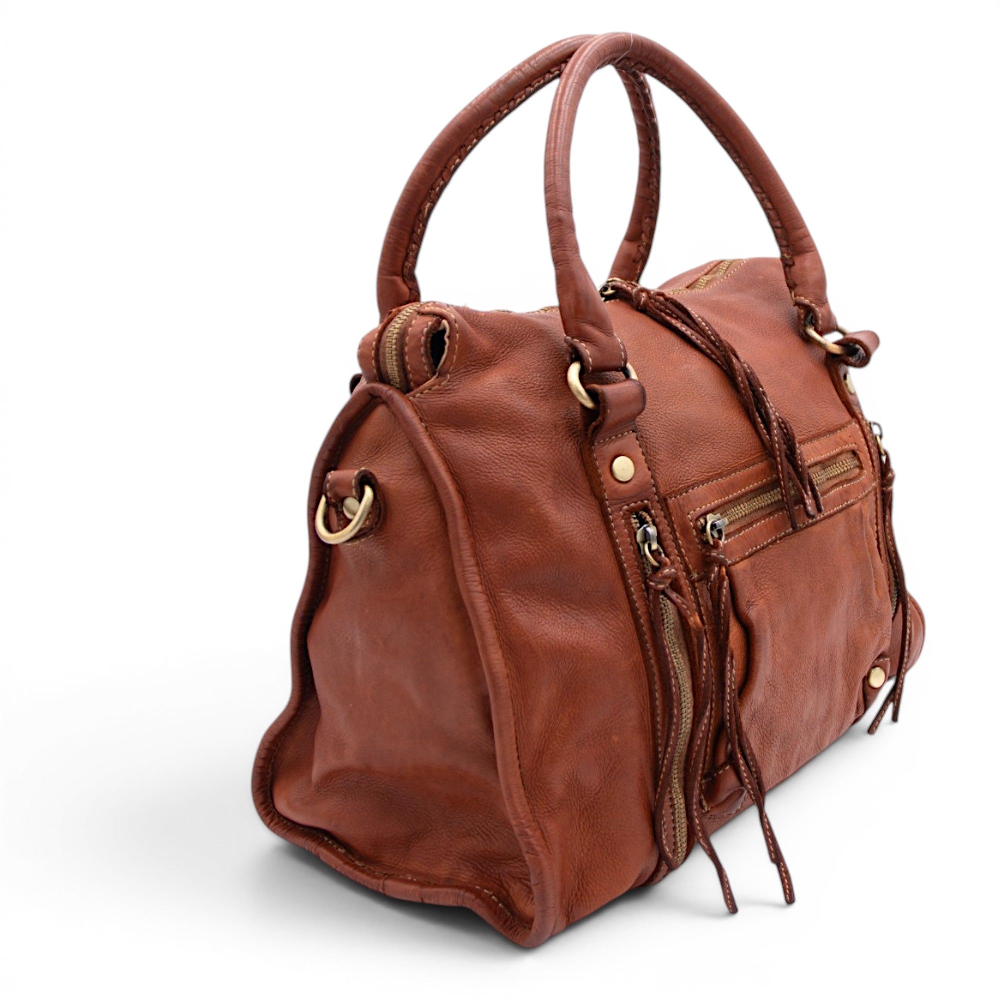 Large Pocket Satchel in Cognac