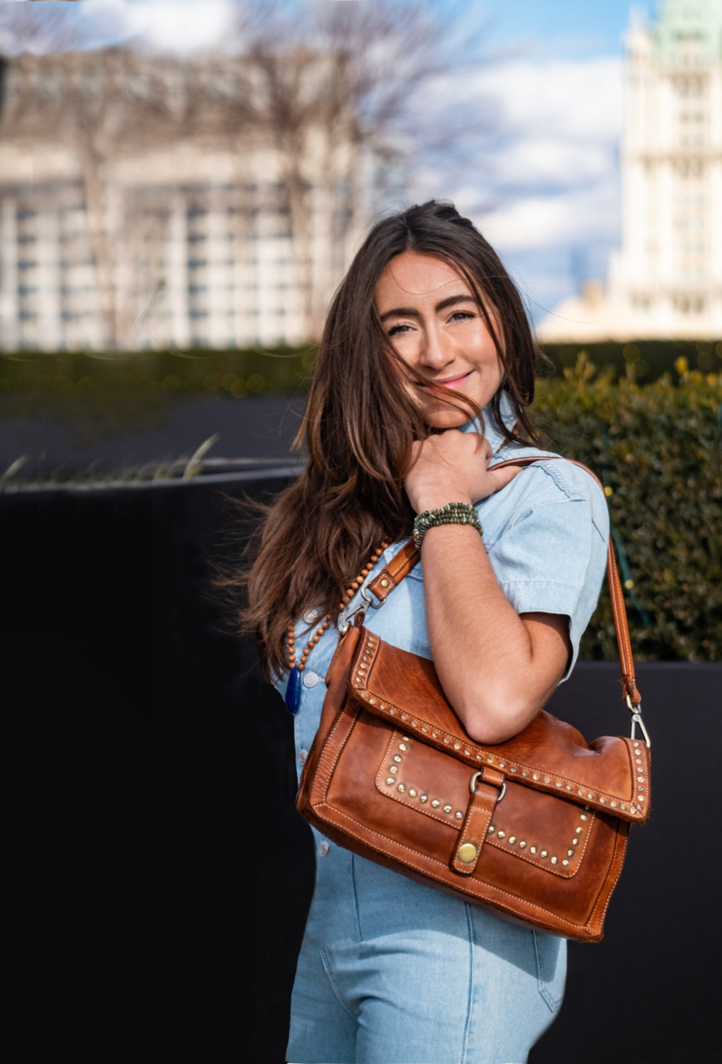 Emily Studded Shoulder Bag in Pistachio