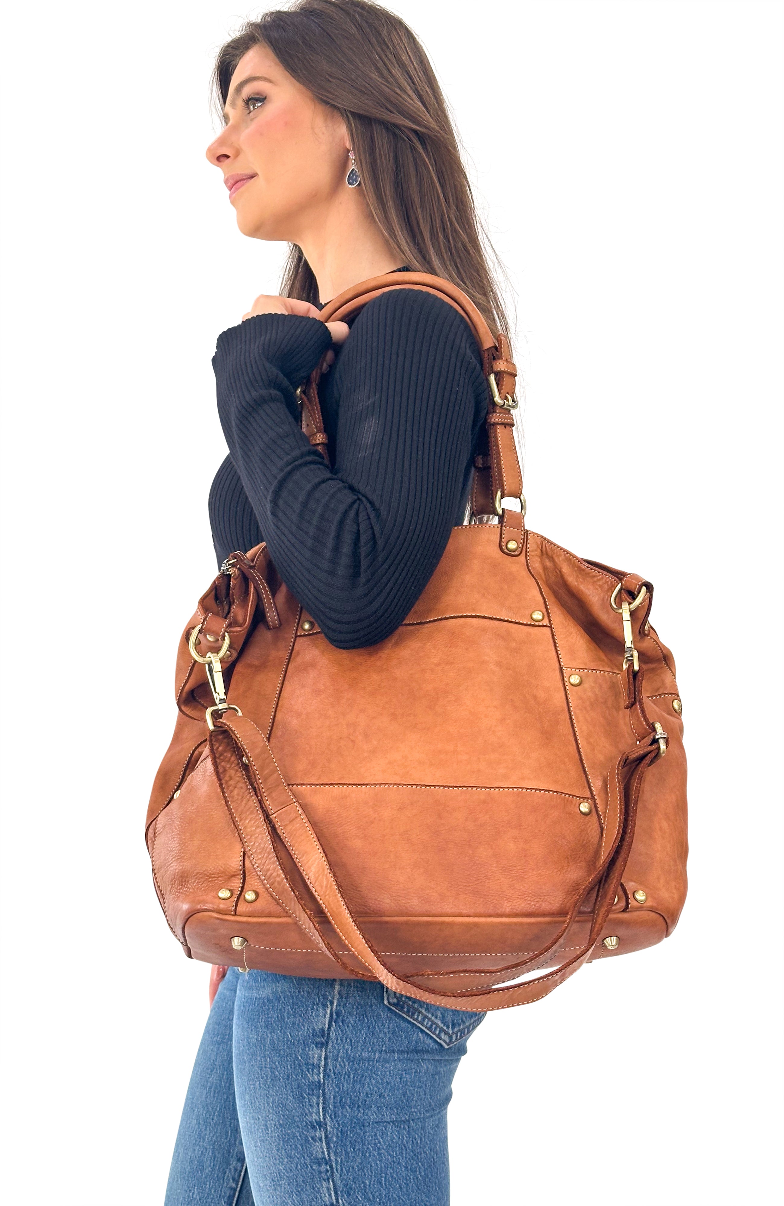 Nora Patchwork Tote in Cognac