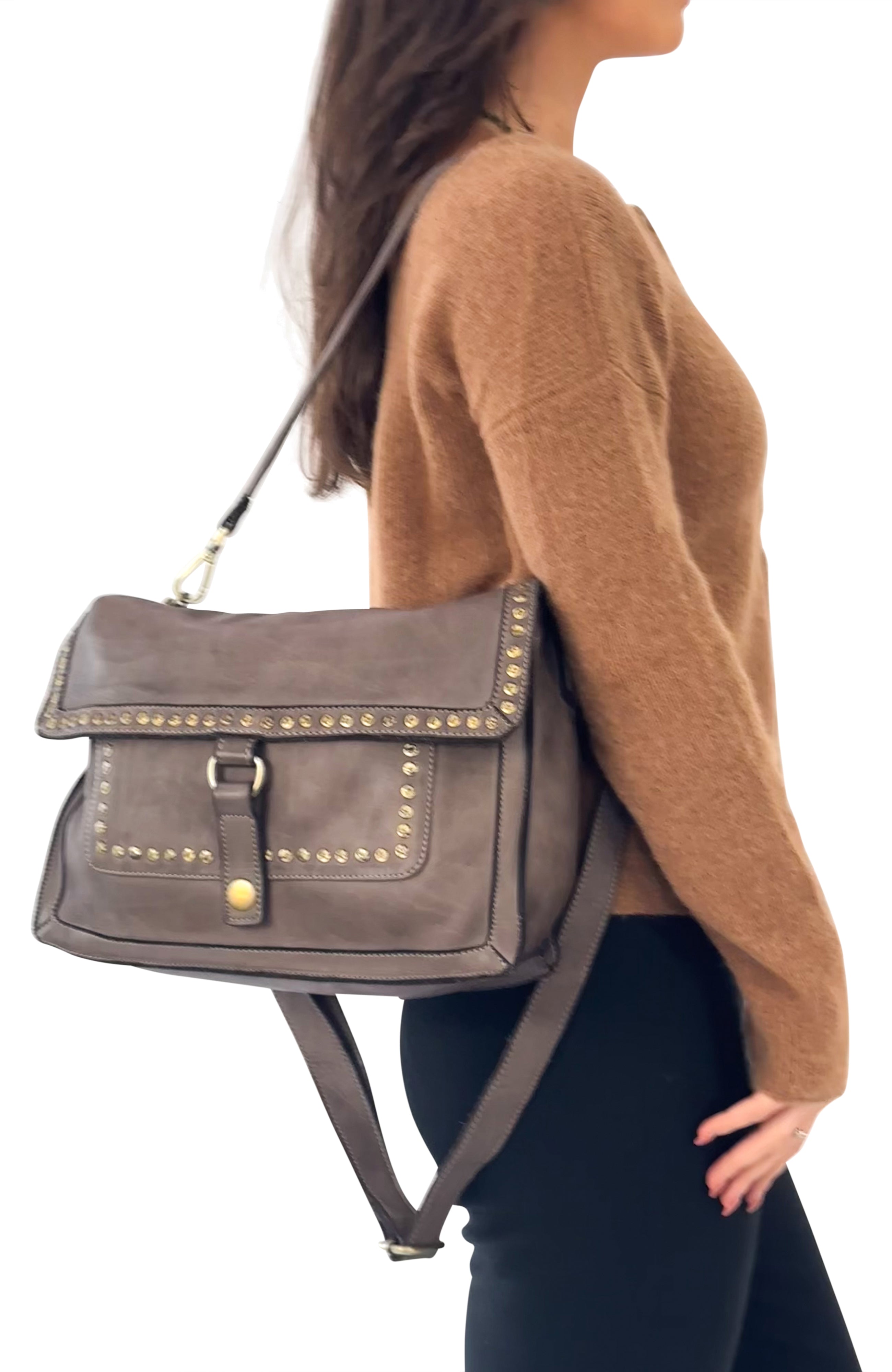 Emily Studded Shoulder Bag in Mushroom