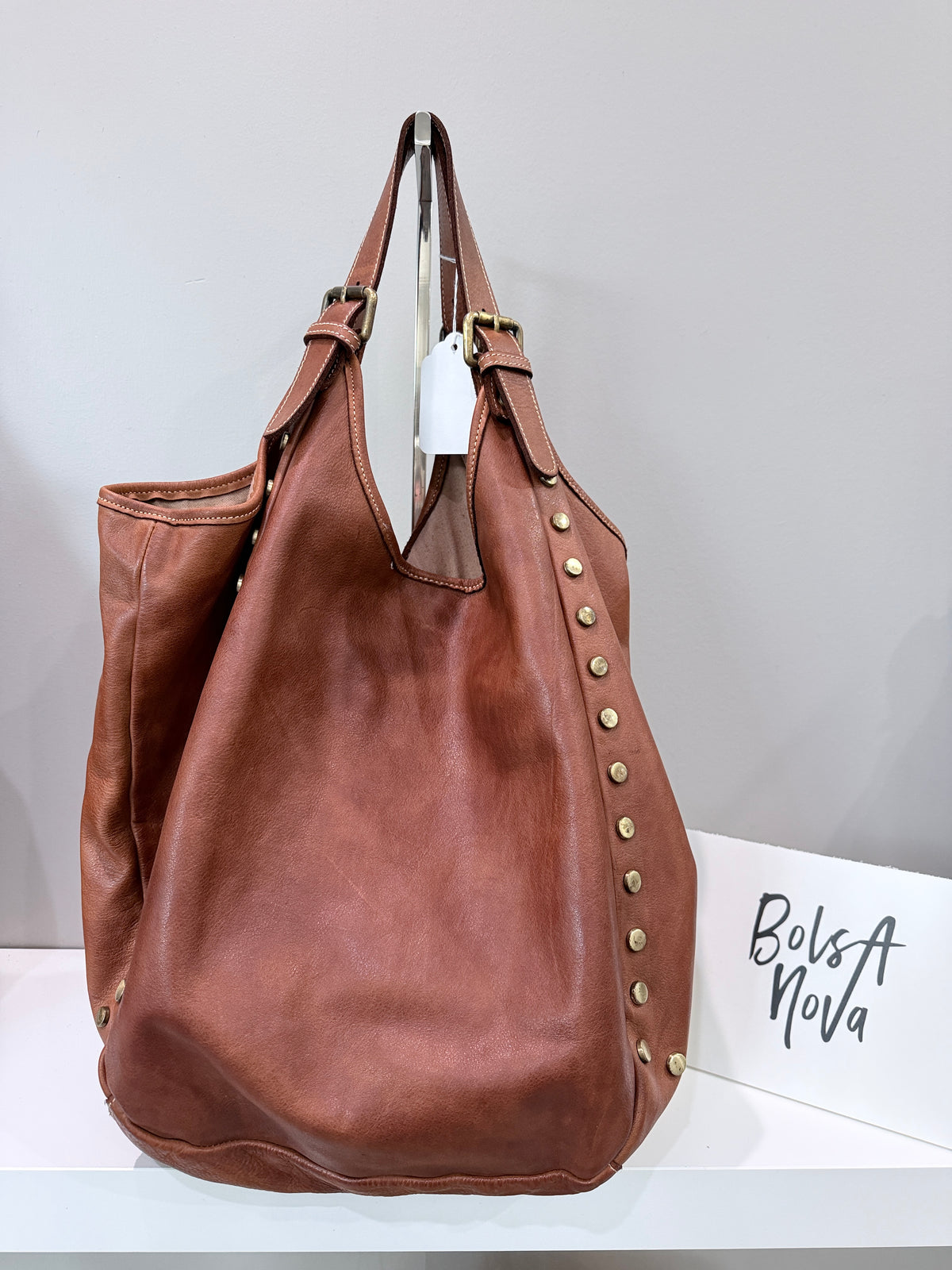 Slouchy Stud Tote in Cognac - Sample Sale