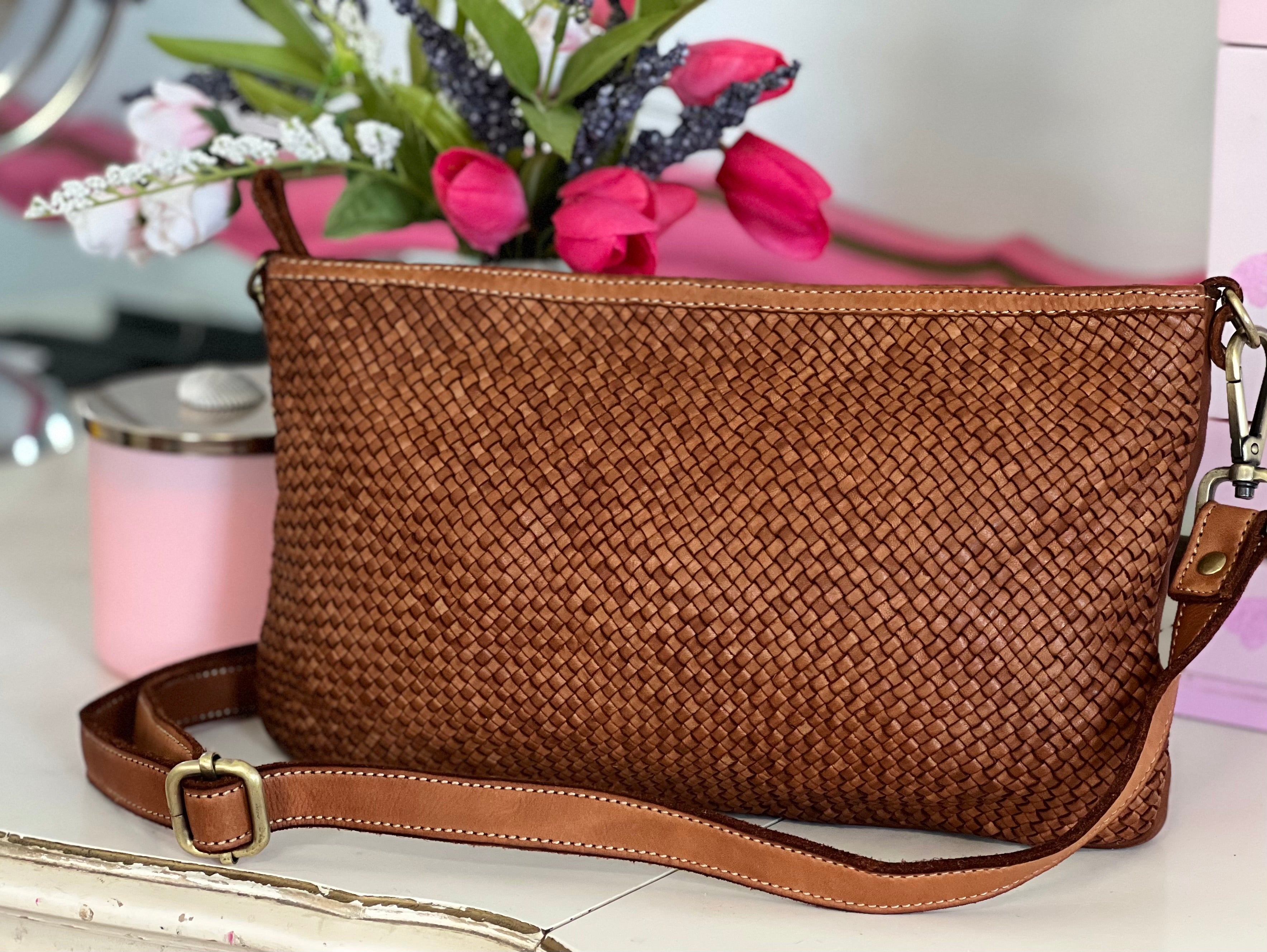 Laura Woven Crossbody in Cognac