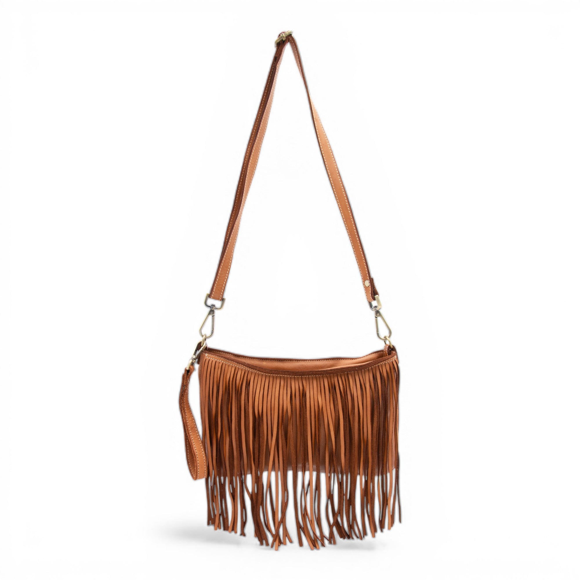 Fringe crossbody in Cognac