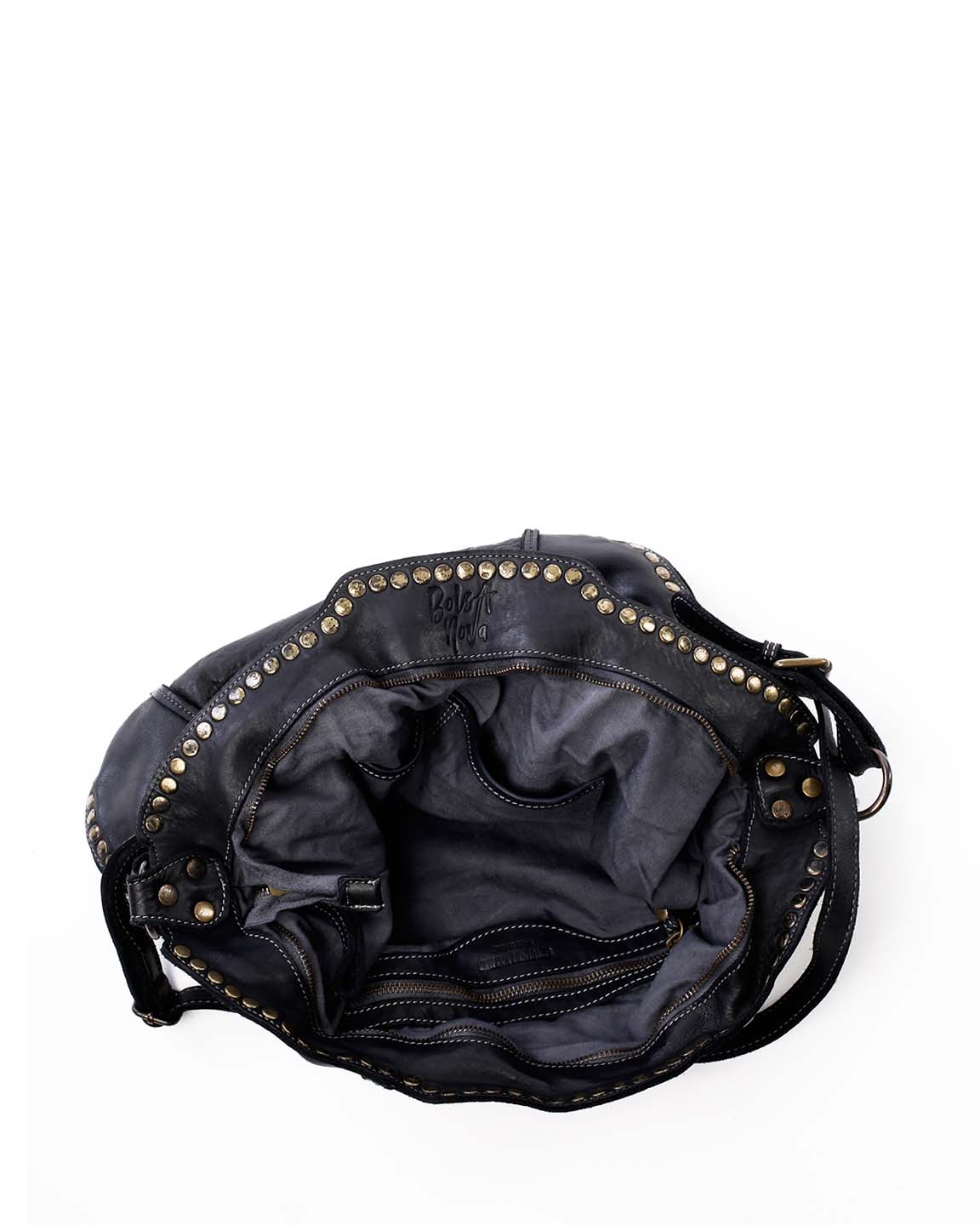 Inside View of Anna Leather Hobo with Studs in Black