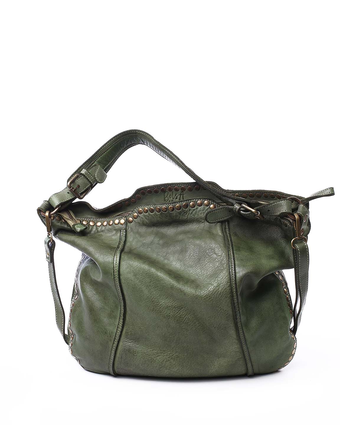 Anna Leather Hobo with Studs in Olive