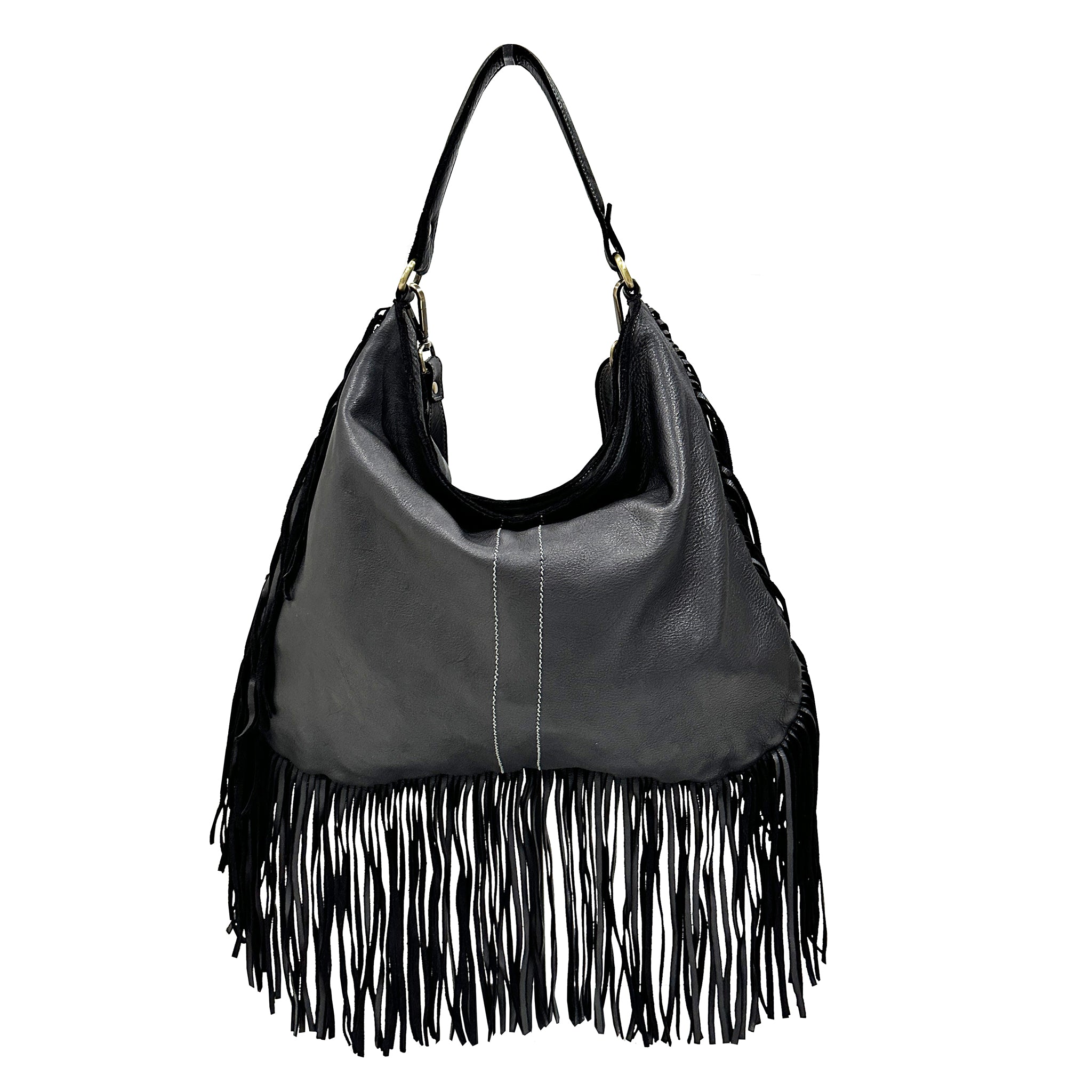 Fringed Boho Leather Bag Black 7 | Trestles Clothing Company