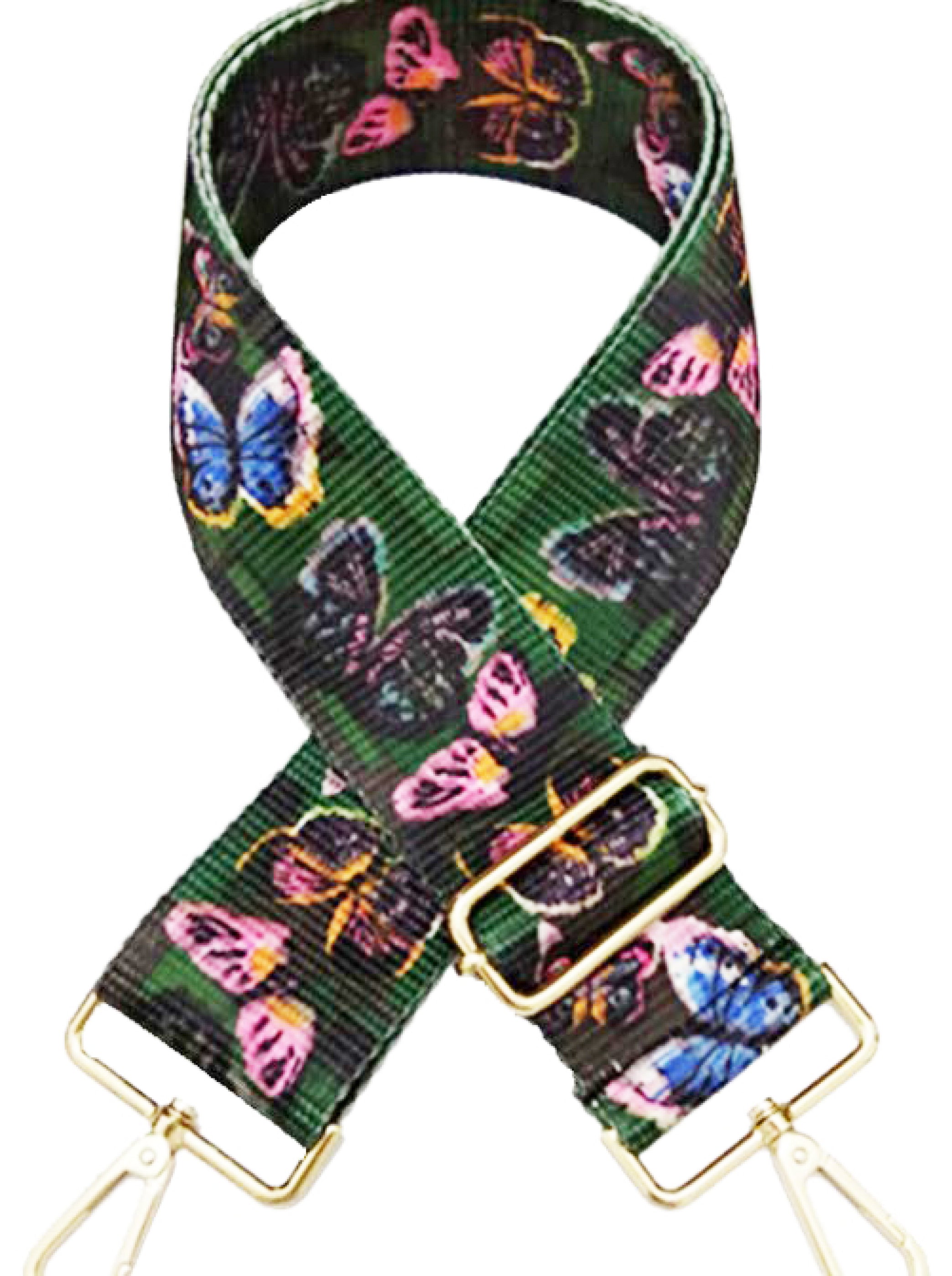 Printed Fabric Shoulder Strap- Olive base Butterfly print