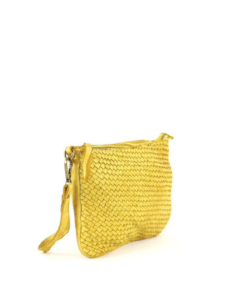 Side View of Laura Woven Crossbody in Yellow