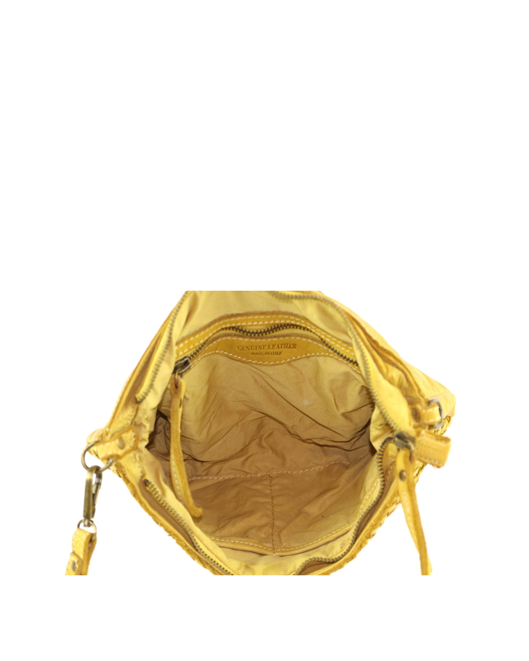 Inside View of Laura Woven Crossbody in Yellow